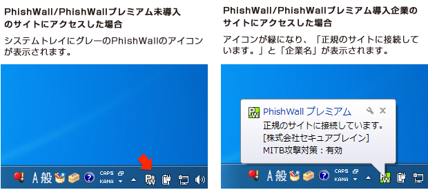 PhishWallクライアントWindows用 Firefox、Chrome版の表示